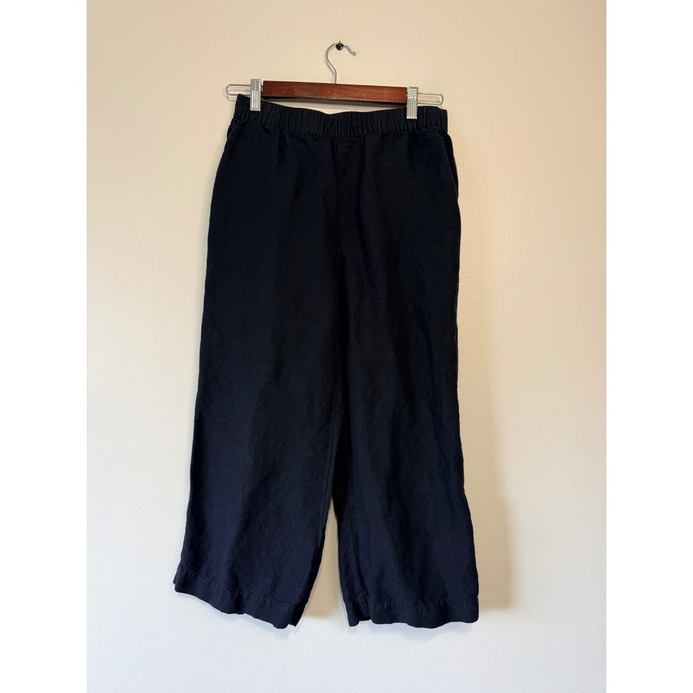 Abercrombie & Fitch Navy Black Linen Blend Wide Leg Pull On‎ Pants Womens Small